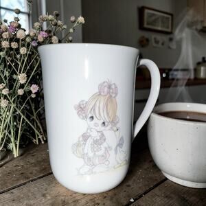 Vintage 1984 Precious Moments Mug | Enesco Girl with Bunny | Friendship Quote Co